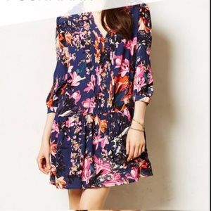 Anthropologie Caravane floral drop waist dress blue purple